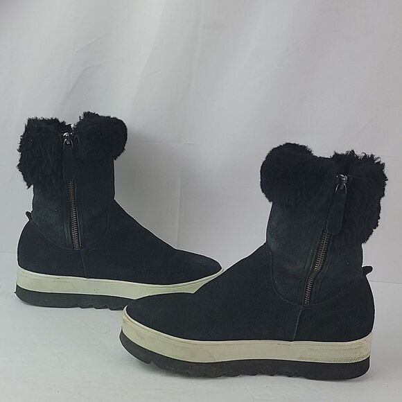 Cougar Shearling Vera Waterproof Platform Chelsea Black Suede Women's Boots - Picture 4 of 15